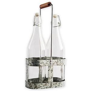 Heritage Home 3-Piece Galvanized Metal and Copper Bottle Caddy Set