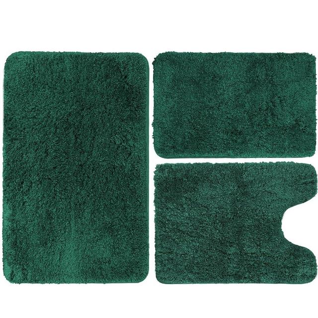 Green Bath Mat for Bathroom Non-slip, Extra Soft and Absorbent Bathroom Rugs Set 3 Piece, Water Absorbent Microfiber Shaggy, Machine Washable Thick Plush Bath Mats for Bathroom Floor, Tub and Shower