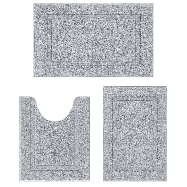 SHACOS Soft Bathroom Rugs Set of 3 Microfiber Bath Mats with U Shape Toilet Rugs Non Slip Washable Bath Rugs Absorbent Bathroom Mats Carpet 16"x24" + 20"x32"+ U Shaped 20"x24", Light Gray