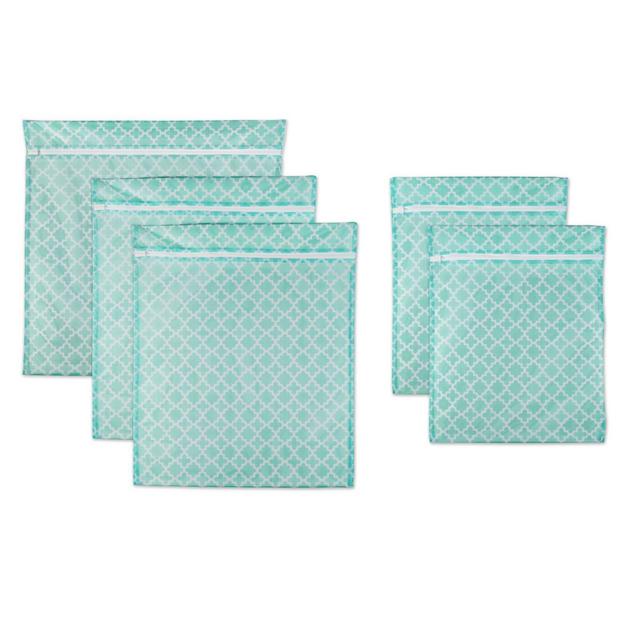 Design Imports 5-Piece Mesh Laundry Bag G Set in Aqua Lattice