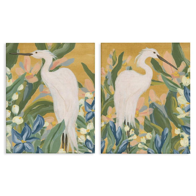 Stupell Industries Great Egret in Blooming Bushes 2pc Canvas Art Set, 24" x 30"