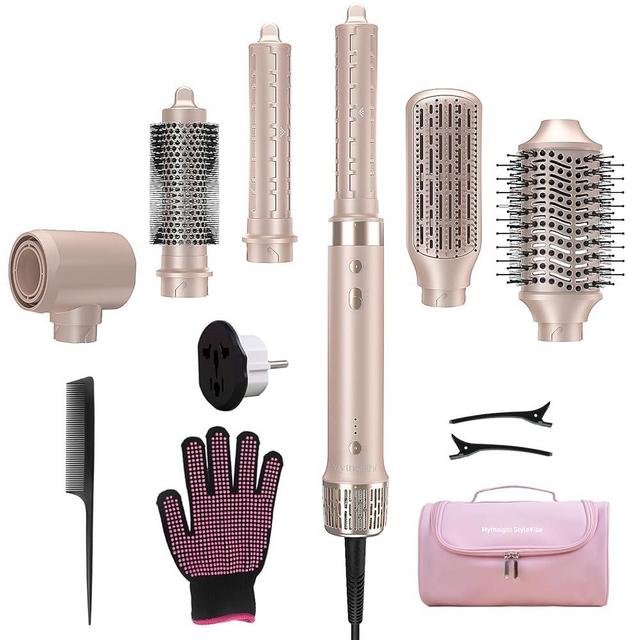 Mythsight Dual Voltage StyleVibe 6-in-1 Air Styler, Hair Dryer & Blow Dryer Brush with Travel Case - Auto Wrap Curls (L/R), Fast Drying, Thermal Brush for Blowouts & Frizz-Free Volume, No Heat Damage