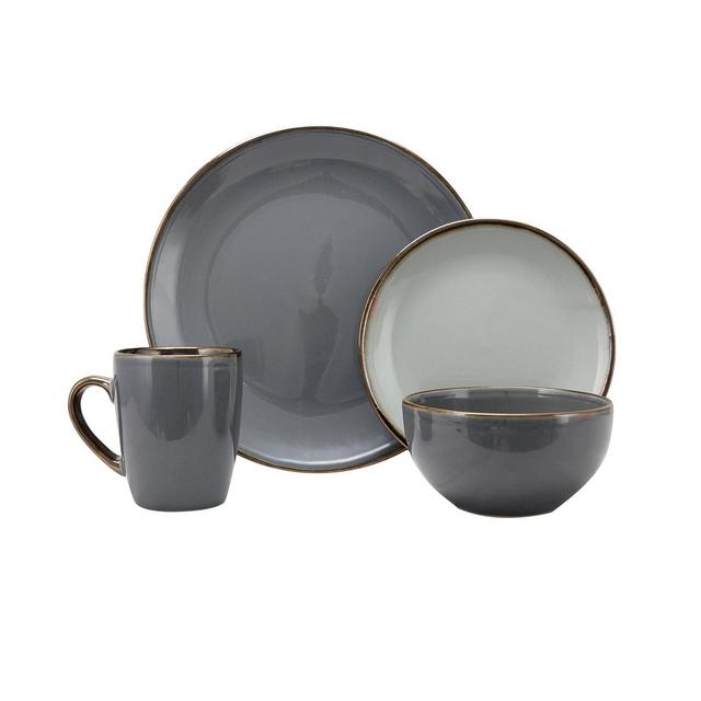Elama Cambridge Grand 16 Piece Dinnerware Set, Black/Warm Taupe