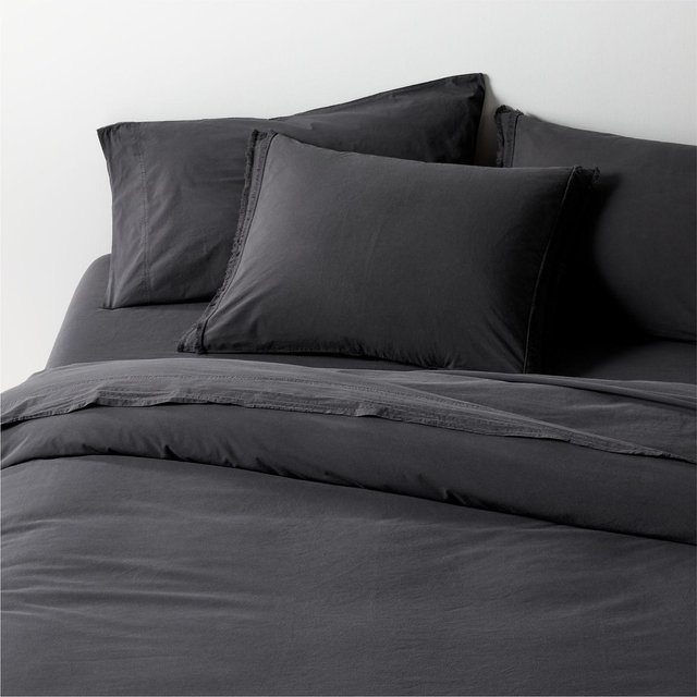 Favorite Washed Organic Cotton Midnight Navy Eyelash King Duvet Cover