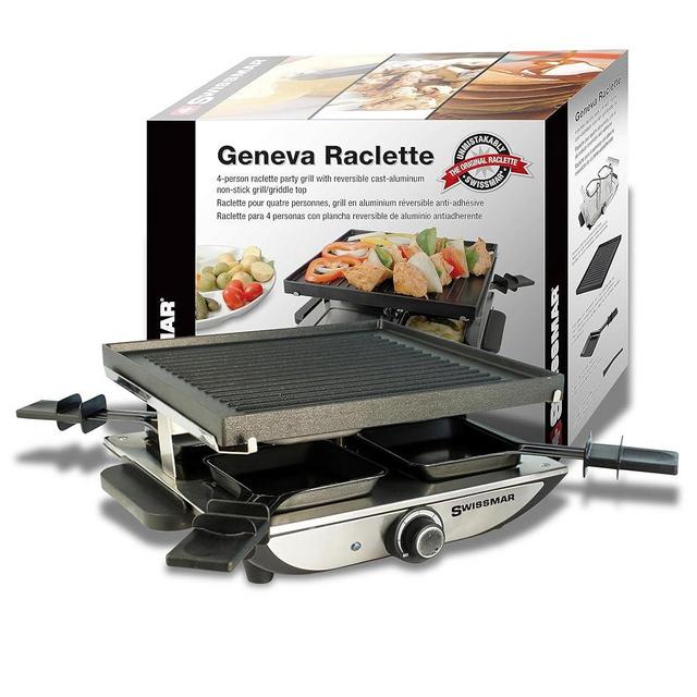 Swissmar Geneva Raclette Grill with Reversible Cast Aluminum Grill Top - Perfect for outdoor & Indoor Electric Raclette Grill & Griller - Barbeque Bonding - 4-Person