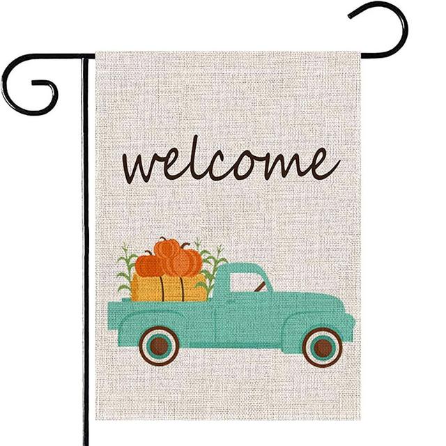 Deloky Fall Welcome Pumpkin Car Garden Flag-Double-Sided Thanksgiving Autumn Yard Burlap Banner,Flag for Fall,Indoor & Outdoor Decoration