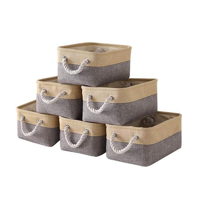 TheWarmHome Foldable Storage Basket with Strong Cotton Rope Handle, Collapsible Storage Bins Set Works As Baby Storage, Toy Storage, Nursery Baskets (Grey, 6Pack-11.8L7.9W5.2H)