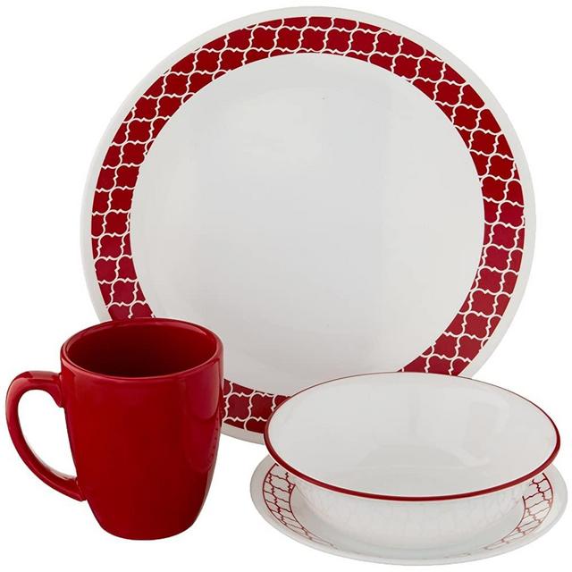 Corelle Crimson Trellis Chip & Break Resistant 16pc Dinner Set, Service for 4, Red, 29 x 29 x 14.5 cm