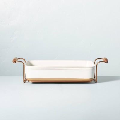 4.25qt Oven-to-Table Stoneware Baking Dish with Cradle Carrier Cream/Clay - Hearth & Hand™ with Magnolia