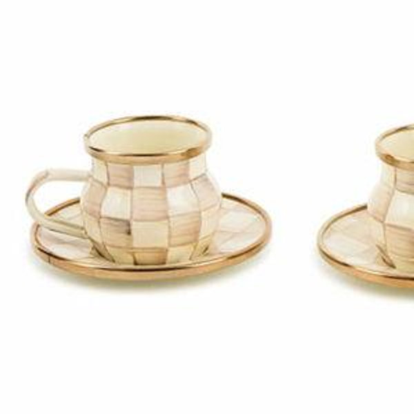 Mocha Check Espresso Cup & Saucer Set