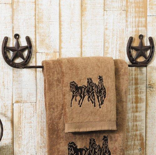 Black Forest Décor - Western Star Towel Bar - Lone Stars and Dark Brown Horseshoes Western Décor - 23.75" x 4.25" x 2.5"