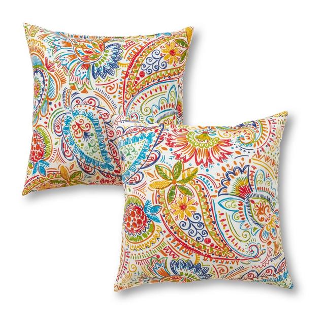 Set of 2 Jamboree Paisley Outdoor Square Throw Pillows - Kensington Garden