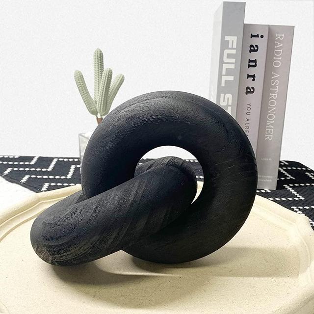 2-Link Wood Chain Link Decor Wood Knot Decor, Hand Carved Boho Bead, Suitable for Bedroom, Living Room, Coffee Shop Decoration (Black)