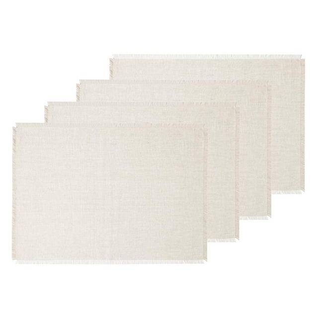 Solino Home Linen Placemats Set of 4 – 100% Pure Linen Fringe Placemats 14 x 19 Inch – Light Natural Tablemats for Fall, Thanksgiving, Christmas, Holiday, Winter – Handcrafted and Machine Washable
