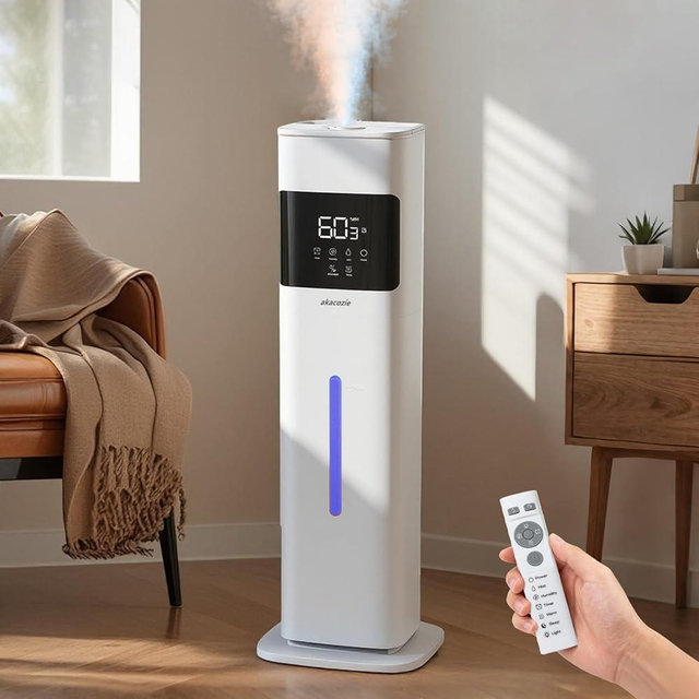 Akacozie Warm & Cool Mist Humidifiers for Bedroom 500 sq ft, 2.1Gal/8L Top-Fill Humidifier Large Room with Essential Oil Diffuser, Large Room Humidifiers for Home Baby Nursery Office Plants, White