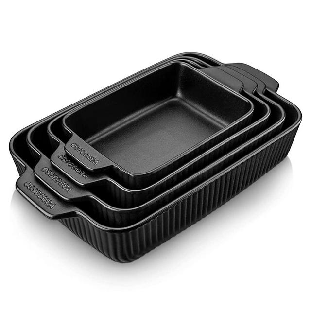 vancasso Forte Baking Dishes, Casserole Dishes for Oven, Rectangular Baking Dish, Lasagna Pan Deep with Handles, Stoneware Bakeware Set for Cooking (4PCS, Black)