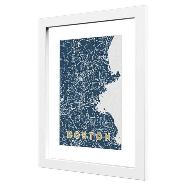 Framed Boston Map, Blue