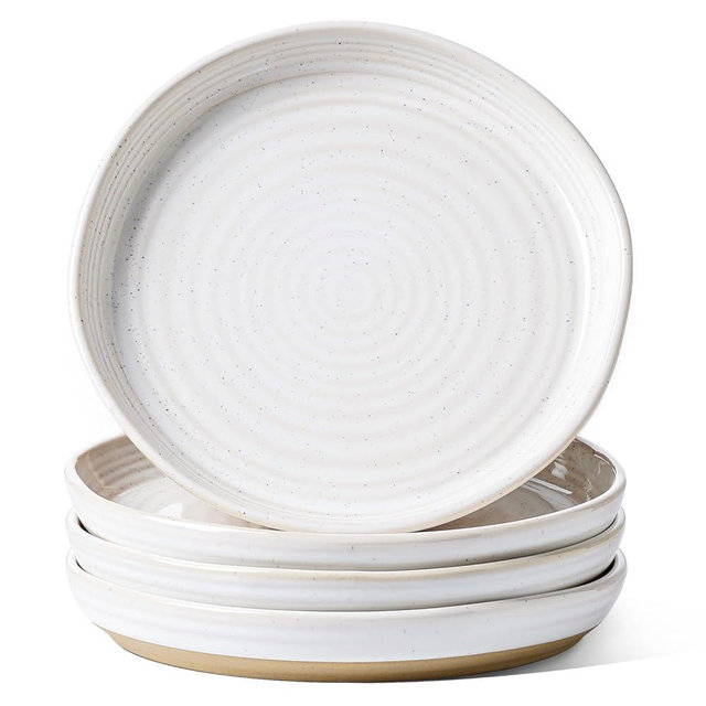 LE TAUCI Salad Plates 8 Inch, Flat Dessert Plate Set for Appetizer Bread, Ceramic Dish, Microwave Dishwasher Oven Safe, Housewarming & Wedding Gift, Mothers Day Gifts for Mom - Set of 4, Arctic White