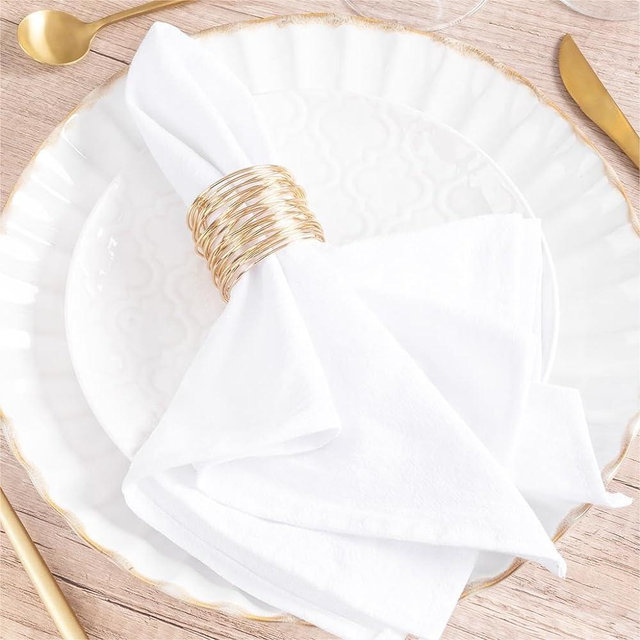MLMW Thick Cotton Linen Napkins Set of 8 Pack Soft Cloth Dinner Napkins 17"×17" Bulk Rustic Fall Table Napkins for Wedding Party Halloween Christmas Table Decoration White