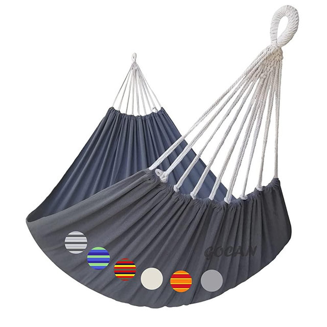 GOCAN Hammock Outdoor 2 People 220x150cm Total Length 330cm Load 300kg Canvas Cotton Hammock for Garden Indoor Children Balcony Dark Gray XXL