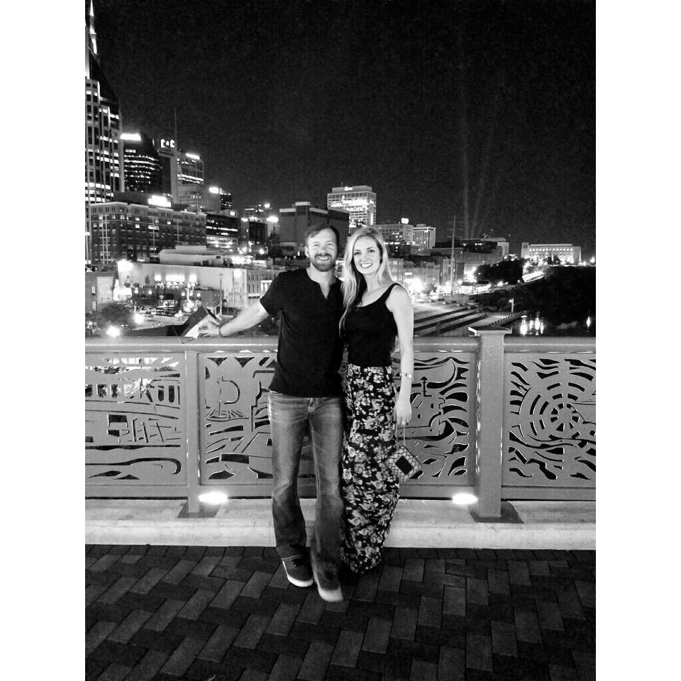 Date night ending with a walk across the walking bridge downtown Nashville, 2017.