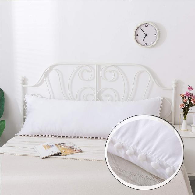 Softta Body Pillow Cover 20" x 54",100% Cotton White Pom Pom Pillowcases Super Soft Body Pillowcases with Zipper Closure,White