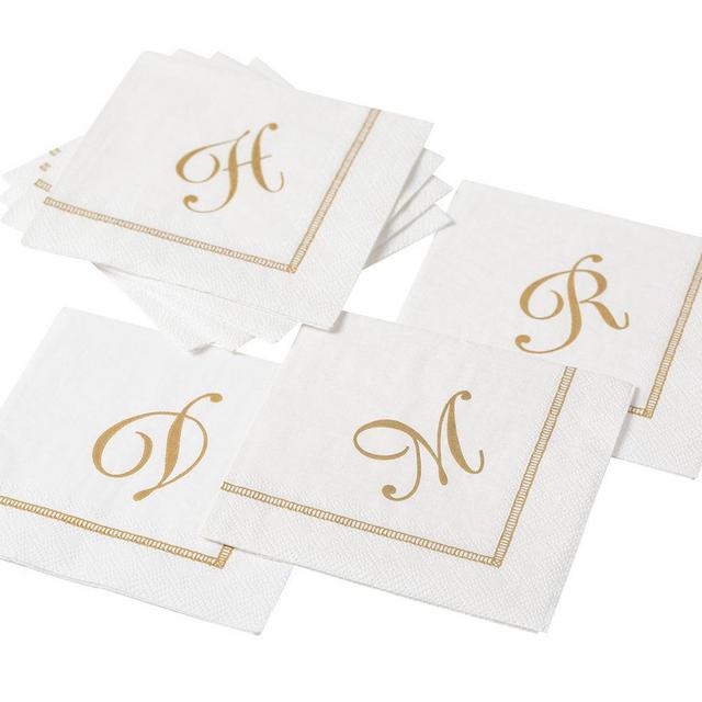 Hemstitch Script Single Initial Paper Cocktail Napkins - 20 Per Package - Letter K