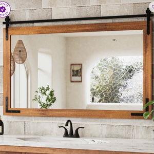 Brunilda Rustic Farmhouse Solid Wood Frame Accent Mirror Decorative Mirror - Brown, 30" x 45"