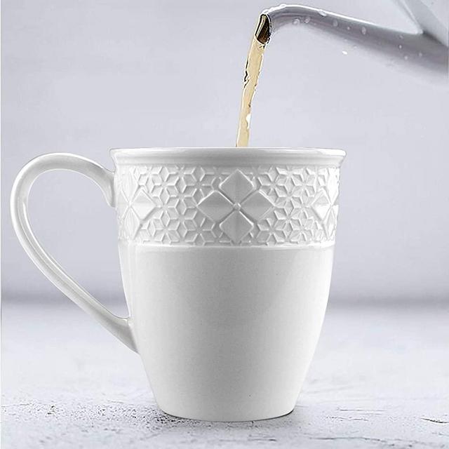 STAR MOON 16Oz Coffee Mugs, Elegant European Charm Ceramic Dinnerware Coffee Cup, 460ml, Microwave&Dishwasher Safe, Four-Leaf Clover Collection, Set of 4 (Ivory White)