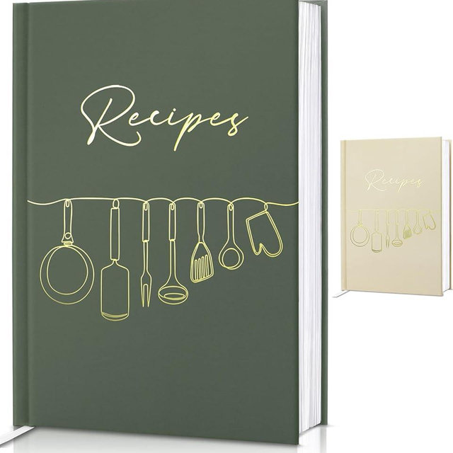 Perfect Blank Recipe Book with Waterproof Cover - 8.5''x6'', Holds 100 Recipes - The Recipe Notebook To Write In Your Own Recipes - Customizable Cookbook for Organizing Your Recipes (Olive- Green)