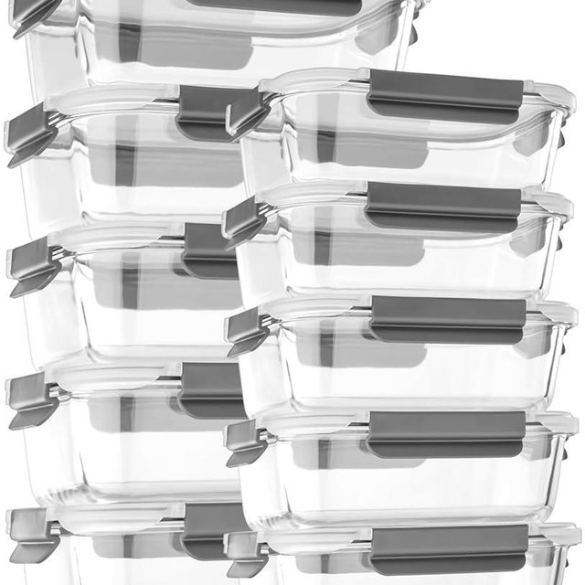 coccot [10 pack Glass Meal Prep Containers with Lids, Glass Food Storage Containers with Snap Locking Lids for Food, Bpa-free, Easy to Open& Close/Microwave,Oven,Freezer,Dishwasher Safe/Leak-Proof