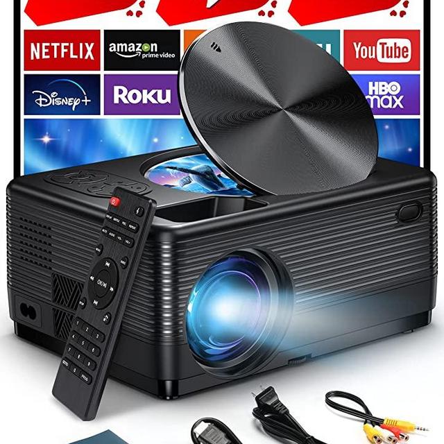 Mini Projector for iPhone, 1080P Bluetooth DVD Projector with Built in DVD Player with 120 inches Screen, Led Portable Video Projector for Outdoor Family Movie Night Compatible Phone/HD/USB