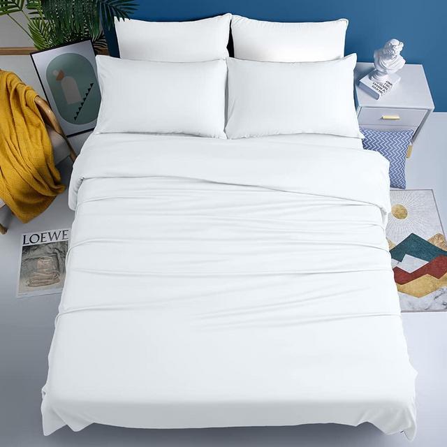 Shilucheng 600 Thread Count 100% Pure Egyptian Cotton 6PC Bed Sheets Sets,Queen Size Cooling Long Staple Cotton,Sateen Weave for Silky Feel, Fits Mattress 16" Deep Pocket(Queen,White)