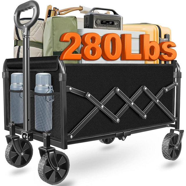 FFQ Wagons Carts Foldable - Collapsible Wagon Cart - Foldable Wagon Cart with Wheels Lightweight 280 LBS for Beach, Sports Camping, Grocery and Garden