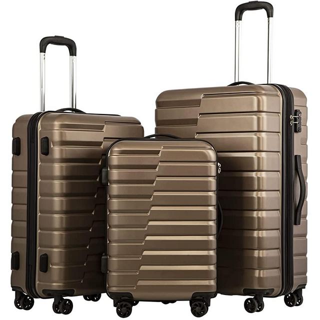 COOLIFE Luggage Expandable Suitcase Luggage set PC ABS TSA Lock Spinner Carry on 3 Piece Sets (brown, 3 piece set)