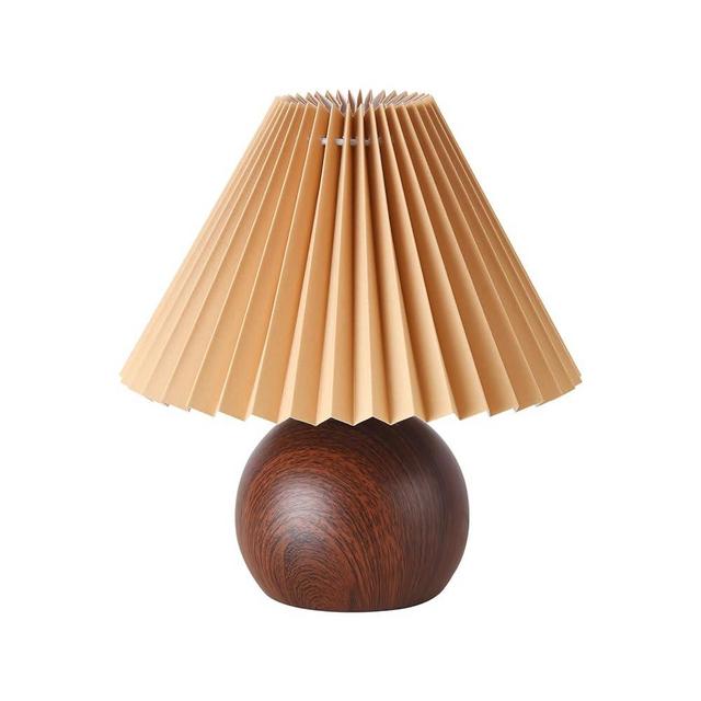 KUNJOULAM Small Pleated Table Lamp, Modern Bedside Nightstand Lamp with Coffee Lampshade, Cute Lamp for Bedroom Living Room Home Office Decor with E12 Bulb