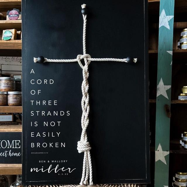 Cross A Cord Of Three Strands Is Not Easily Broken Established Framed Wood Sign Wedding Sign Wedding Gift