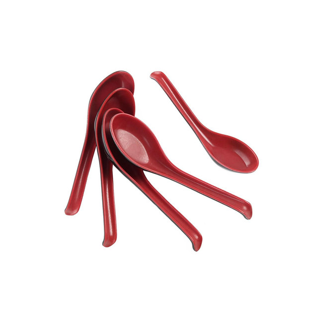 Unique Bargains Household Kitchen Plastic Tableware Soup Rice Spoons Red Black 5 Pcs 6.3" x 1.7" x 0.59"