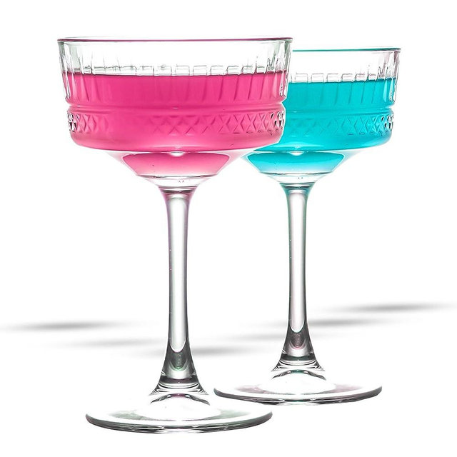 The Buybox Vintage Coupe Glasses Set of 2, Champagne, Cocktail, Martini, Wine Glasses, Long Stem Glassware, (8.8oz/260ml) (2 Pack)