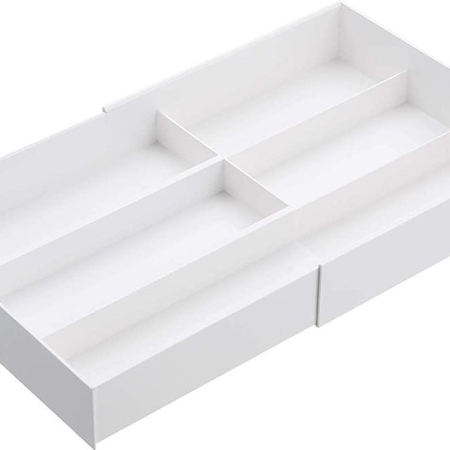 YAMAZAKI home Tower Expandable Cutlery Drawer Organizer – Kitchen Silverware Utensil Storage Tray, One Size, White