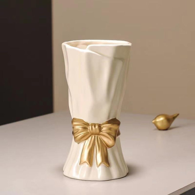 WLGRANJIA Bow Vase, White Flower Vase for Home Decor, White Ceramic Vase for Boho Style, 9.3 Inch Large Vase for Ideal Shelf Decor/Table/Living Room. (Glazed Exterior and Interior)