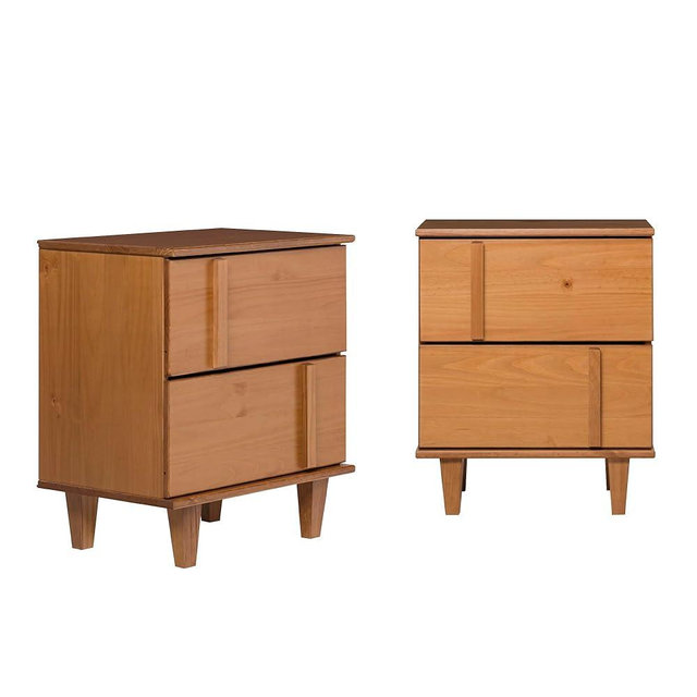 Walker Edison Contemporary 2-Piece Detailed Drawer Solid Wood Nightstands