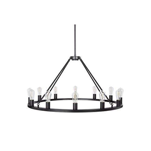Sonoro Round Chandelier 38" – Black w/Vertical Bulbs - Linea di Liara LL-CH5-38-5BLK