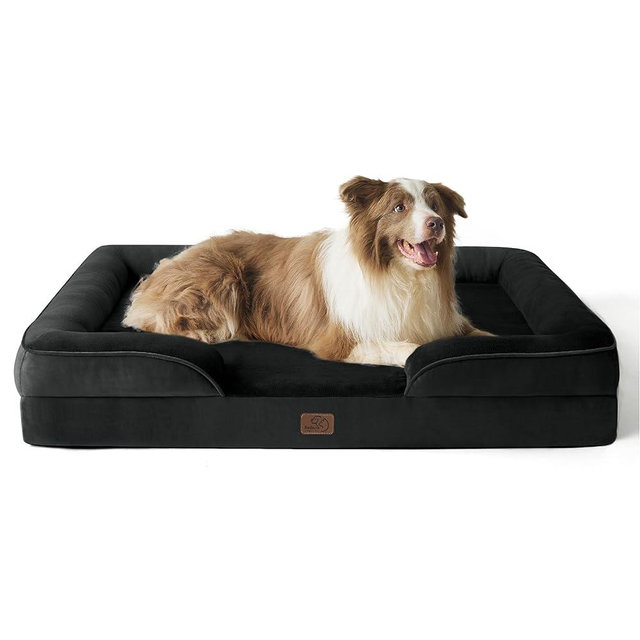 Bedsure Orthopedic Dog Bed for Large Dogs - Big Washable Dog Sofa Bed Large, Supportive Foam Pet Couch Bed with Removable Washable Cover, Waterproof Lining and Nonskid Bottom, Black
