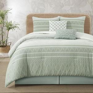 Cotton Comforter Set Queen, Gorgeous Geometric Jacquard, Sage Soft Lightweight Bedding Set for All Seasons, Bedskirt, Pillow Shams and Decor Pillows