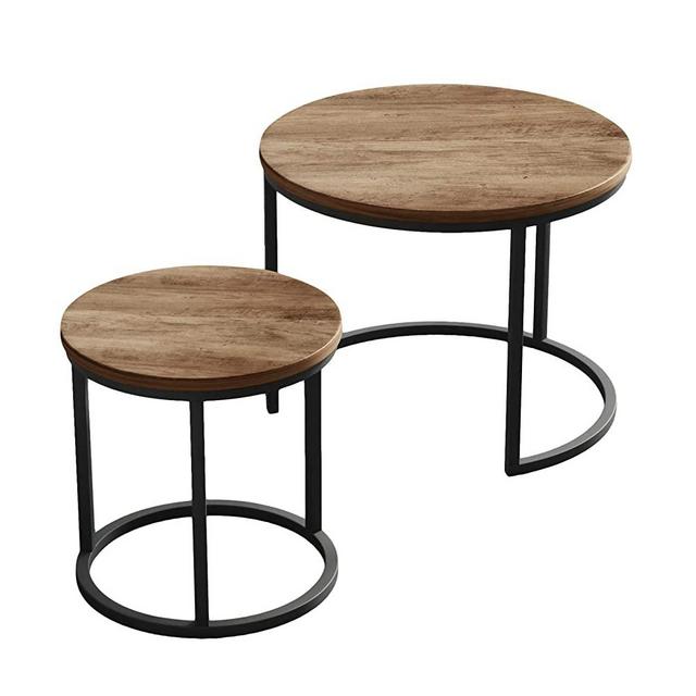 Nesting Coffee Table Nesting Coffee Tables Set of 2 for Living Room Wood Round Coffee Table Industrial End Table Side Tables Living Room Modern Side Table Coffee Table Decor Sturdy Metal Frame