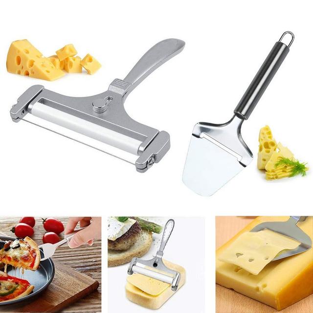 2 Pieces Cheese Cutter, Adjustable Thickness Stainless Steel Wire Cheese Slicer with Cheese Plane Tool for Soft with Cheese Plane Kitchen Utensils Set