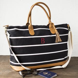 Personalized Black Striped Oversized Weekender Tote Bag