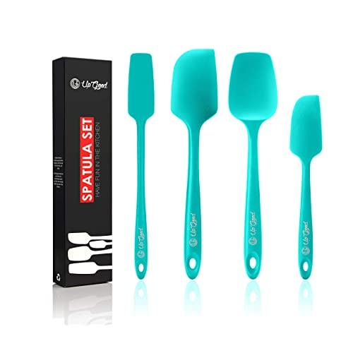 UpGood Silicone Spatula Set 600°F - 4 Versatile Tools Created for Cooking, Baking and Mixing | One Piece Design, Non-Stick & Heat Resistant | Strong Stainless Steel Core (Pro Kitchen Utensils, Teal)