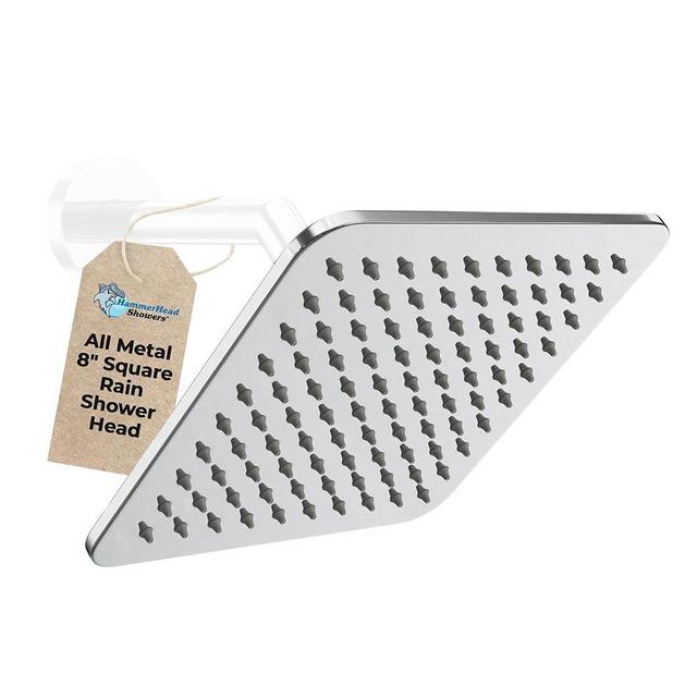 HammerHead Showers® ALL METAL 8 Inch Square Rainfall Shower Head – CHROME - Shower Head Rainfall - 2.5 GPM High Flow Shower Head Optimized for Pressure – Large Square Rain Shower Heads